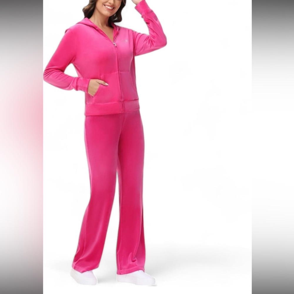 NWOT Juicy Couture Women's Bling Fuchsia Velour Track Lounge Pants - Picture 2 of 10